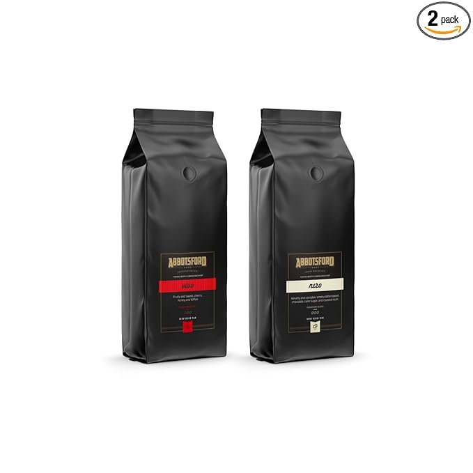 Abbotsford Road - Specialty Coffee Variety Pack Espresso Gourmet Roasted Coffee Beans Ideal for Cold Brew Drip Aeropress Pour Over or Percolator Includes Two 12oz Bags (Vivo | Nero Whole Bean)