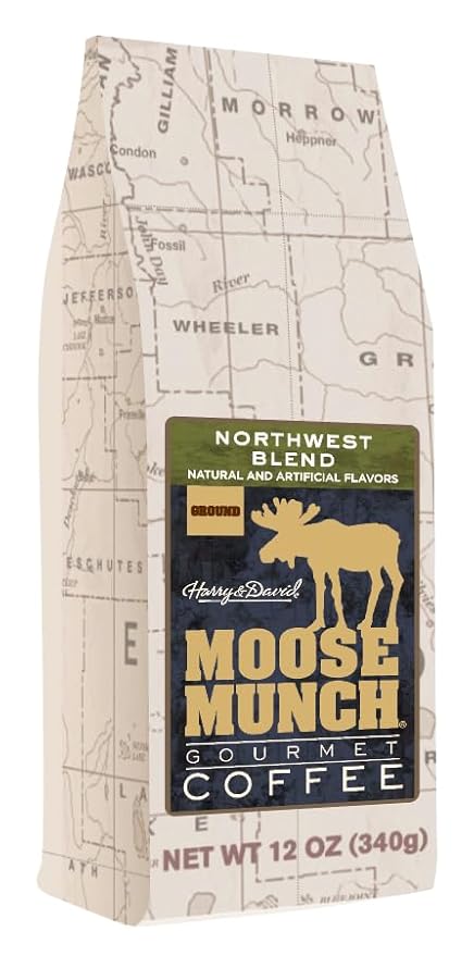 Moose Munch Northwest Blend Ground Coffee – 4 Pack 12 oz Bags – Cinnamon Hazelnut &amp Praline Flavored Medium Roast Coffee