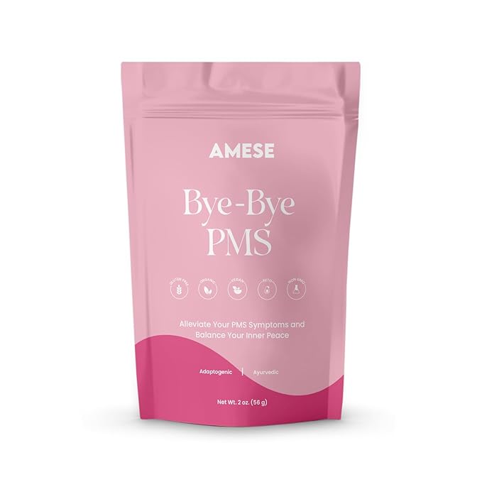 AMESE Bye-Bye PMS – Organic Adaptogenic Herbal Tea for Women with Tulsi Ginger Licorice &amp Peppermint – Ayurvedic Cramp Period Bloating &amp Mood Support – Caffeine-Free Loose Leaf