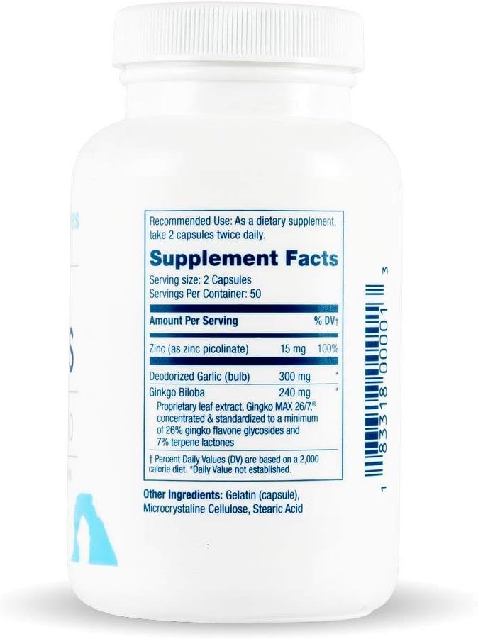 Arches Tinnitus Formula - Now with Ginkgo Max 26/7 - Natural Tinnitus Treatment for Relief from Ringing Ears - 100 Count Bottle - 25 Day Supply Ginkgo biloba extract zinc picolinate deodorized garl