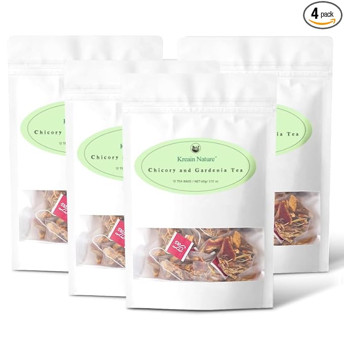 Chicory and Gardenia Tea Kreain Nature Chicory Tea Bags Support Healthy Blood Sugar Digestion Weight &amp Sleep Natural Sugar-Free Blend Vegan &amp Caffeine-Free 12 Bags (4 Pack)