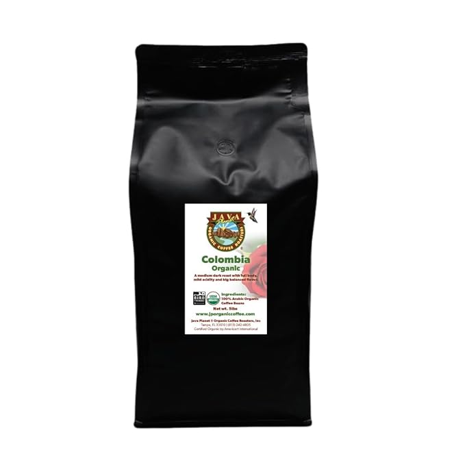 Low Acid Organic Coffee – Whole Bean Mold-Free &amp Stomach Friendly by Java Planet Colombian Single Origin Medium Dark Roast Smooth Full Flavored 5LB Bag