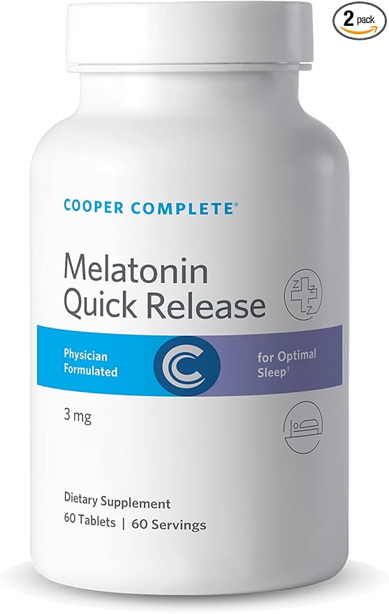 Cooper Complete - Quick Release Melatonin - 3 mg Fast Dissolving Tablet Sleep Support Supplement - 60 Tablets per Bottle. Pack of 2