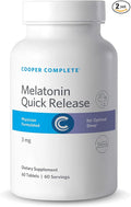 Cooper Complete - Quick Release Melatonin - 3 mg Fast Dissolving Tablet Sleep Support Supplement - 60 Tablets per Bottle. Pack of 2