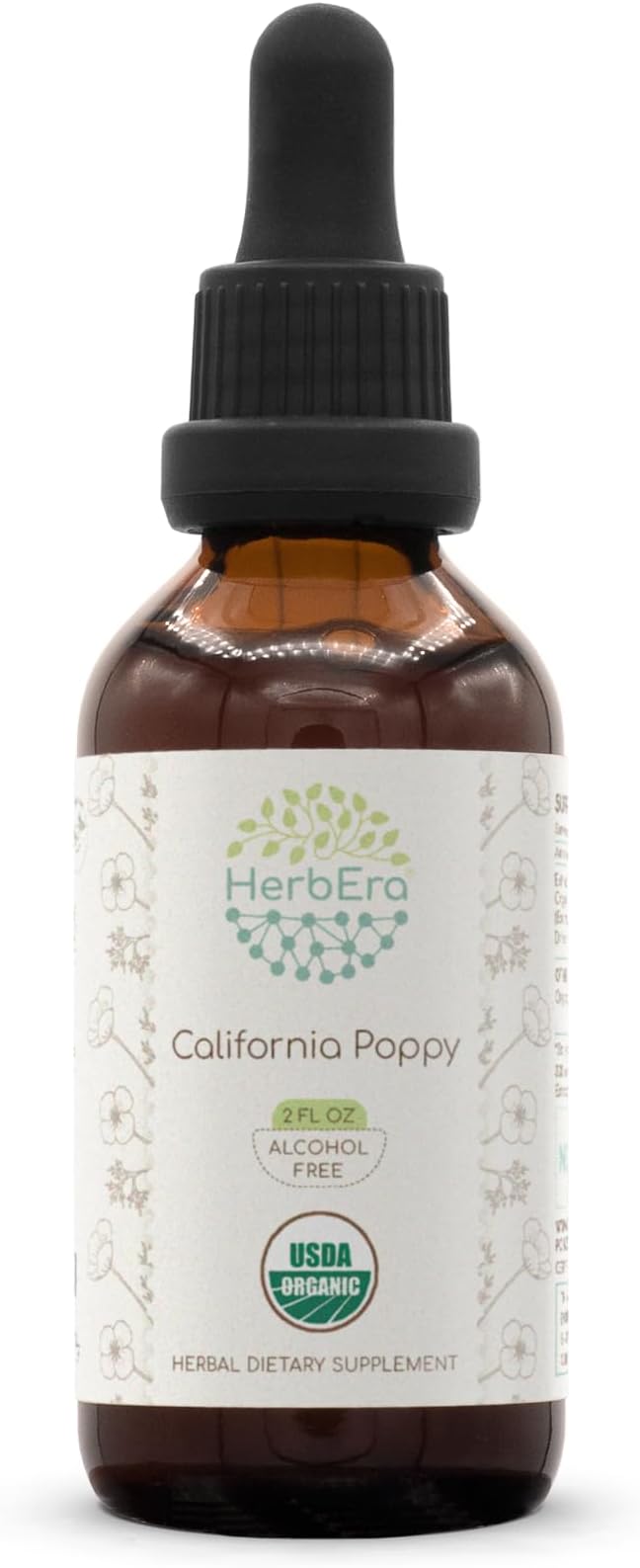 HerbEra California Poppy B60 USDA Organic Tincture | High-Potency Herbal Drops Alcohol-Free Extract | Certified Organic California Poppy (Eschscholzia Californica) Dried Herb and Flower 2 fl oz