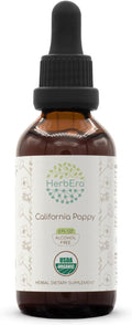 HerbEra California Poppy B60 USDA Organic Tincture | High-Potency Herbal Drops Alcohol-Free Extract | Certified Organic California Poppy (Eschscholzia Californica) Dried Herb and Flower 2 fl oz