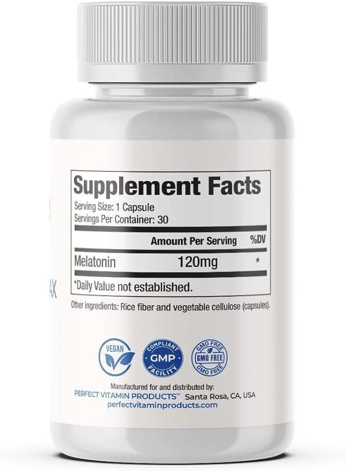 120mg Extra Strength Melatonin MAX - Single Capsule Dose - High Dosage Melatonin Ensures Ampifly Supply Of This Important Hormone - 100% Drug-Free Vegan Non-GMO Gluten-Free (180 Capsules)