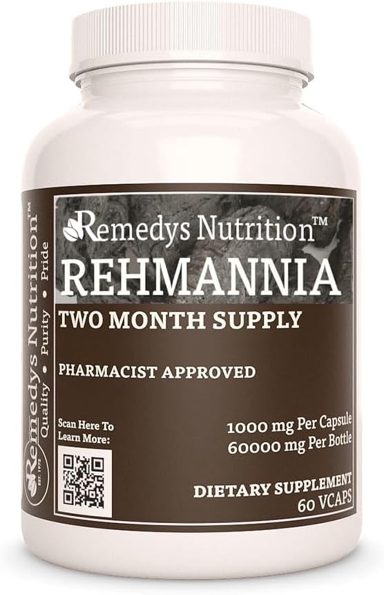 Remedy's nutrition Rehmannia Root - 1000 mg 60 Vegan Capsules Herbal Dietary Supplement - 2 Month Supply