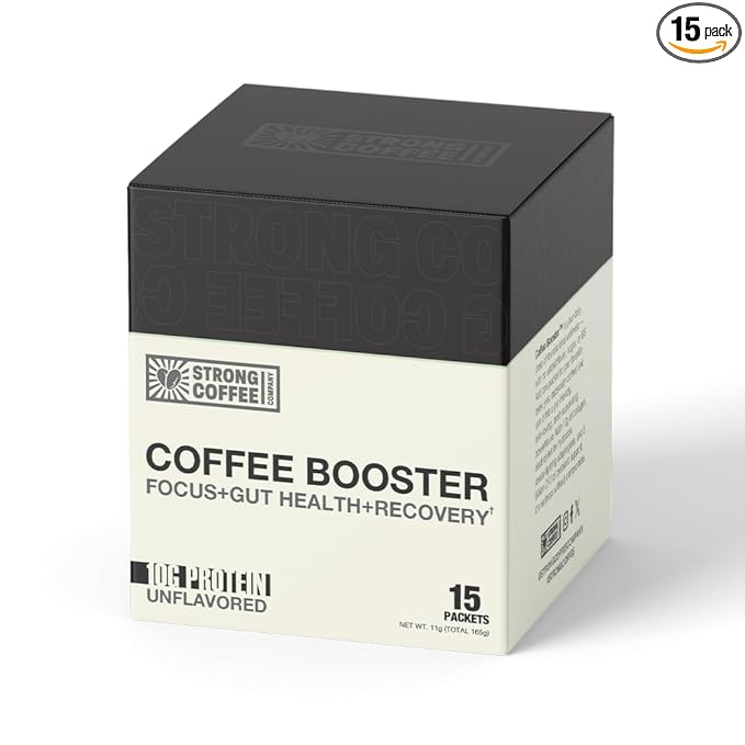 Strong Coffee Co. Coffee Booster | 10g Collagen Coffee Protein with Nootropics &amp Adaptogens NeuroFactor® Ashwagandha L-Theanine &amp Electrolytes for Focus &amp Balanced Energy | 15 Packets