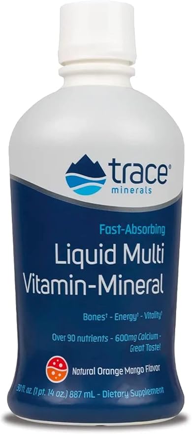Trace Minerals Liquid Multi Vitamin-Mineral - Liquid Vitamin Supplement for Daily Health Support - Energy Support - Bone Health - Gluten-Free - Orange Mango - 30 fl oz (30 Servings)