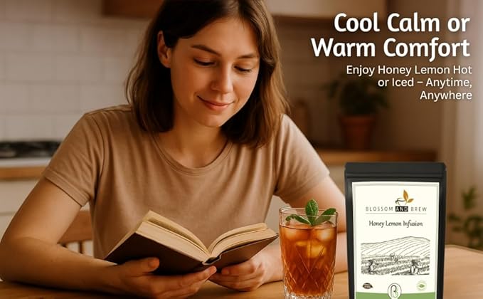 Blossom &amp Brew Honey Lemon Green Tea - Premium Loose Leaf Green Teas with Lemon Peels (2.46oz) Long Leaves Aromatic Herbal - Natural Ingredients | Brew Hot or Iced Tea
