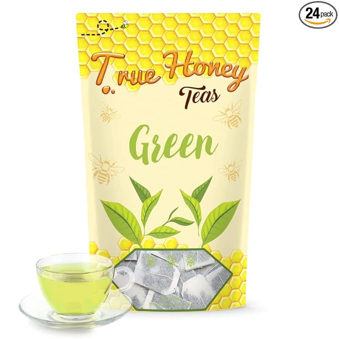 True Honey Green Tea Bags - Honey Crystals Blended in Every Sachet - Supportive Heart Antioxidants - All Natural Contains Caffeine Tea Bag 24 Count