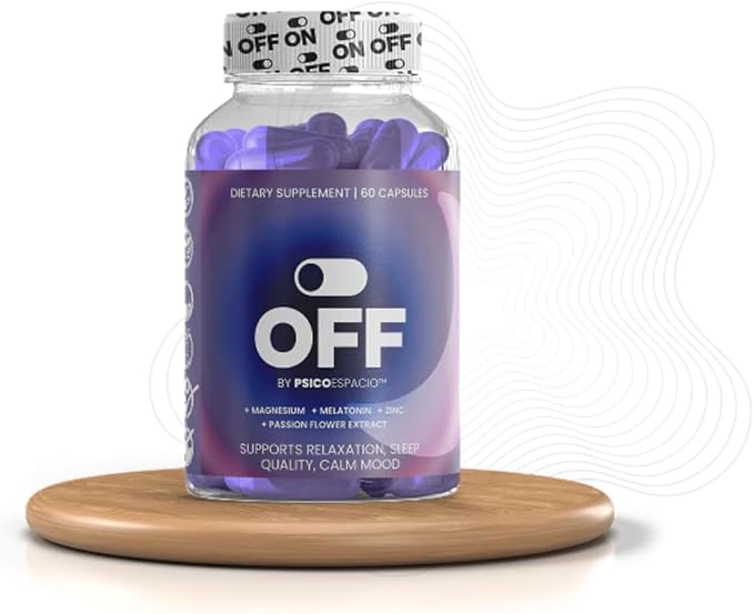 Off by Psicóespacio Dietary Nutritional Supplement Night Time L theanine Pills for Adults Melatonin Sleep Aid Supplement for Relaxation Sleep Quality and Calm Mood (60 Count Pack of 1)