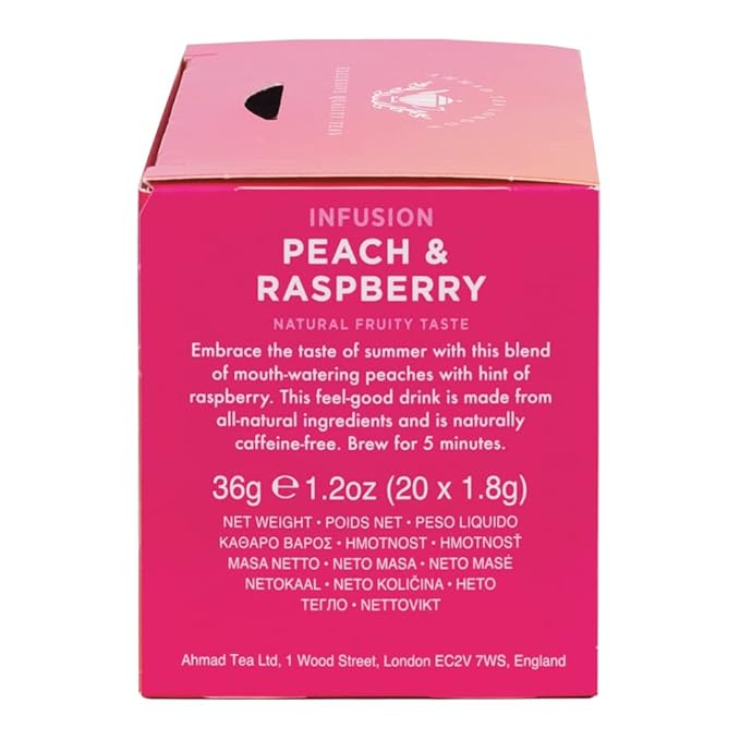 Ahmad Tea Infusions Peach and Raspberry Teabags 20 ct (Pack of 6) - Decaffeinated &amp Sugar-Free