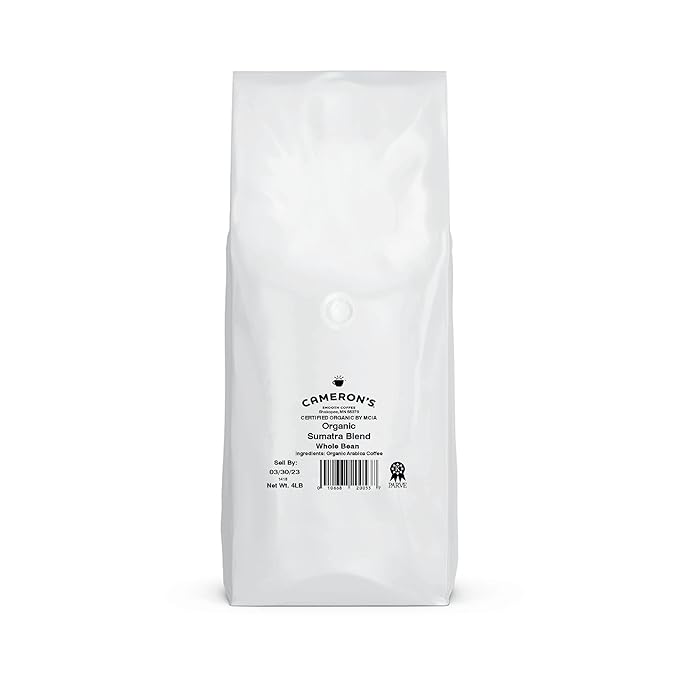 Cameron's Coffee Roasted Whole Bean Coffee Organic Sumatra Blend 4 Pound