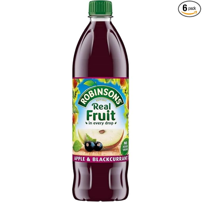 Robinson's Fruit Drink Apple &amp Blackcurrant No Added Sugar 1 Liter Plastic Bottles (Pack of 6)