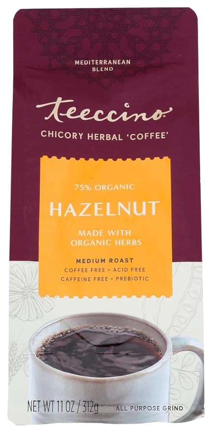 2 Packs of Teeccino Mediterranean Herbal Coffee - Hazelnut - Medium Roast - Caffeine Free - 11 Oz