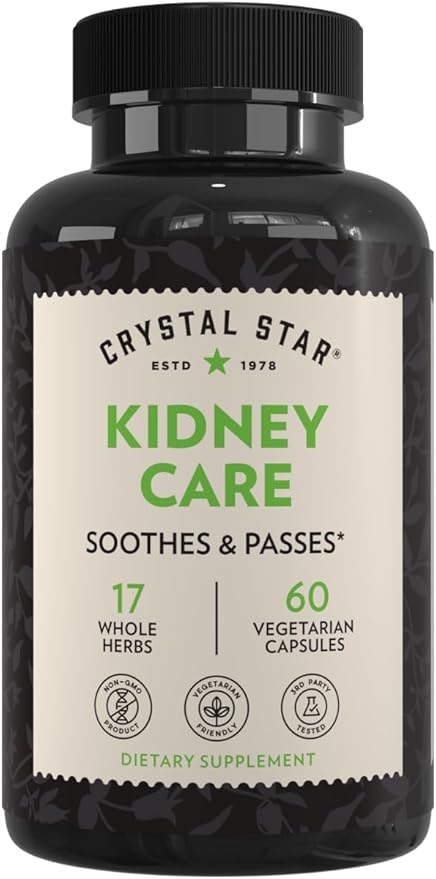 Crystal Star Kidney Care (60 Capsules) – Herbal Supplement for Kidney Cleanse Detox &amp Support - Stone Root Gravel Root &amp Hydrangea Root - Non-GMO