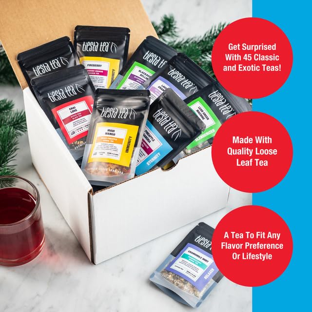 Tiesta Tea - Tiesta Tastings Sampler Dry Flight Set Loose Leaf High to No Caffeine Makes Hot and Iced Assorted Tea Sets with Herbal Chai Fruit Blend &amp More 45 Resealable Sample Pouches