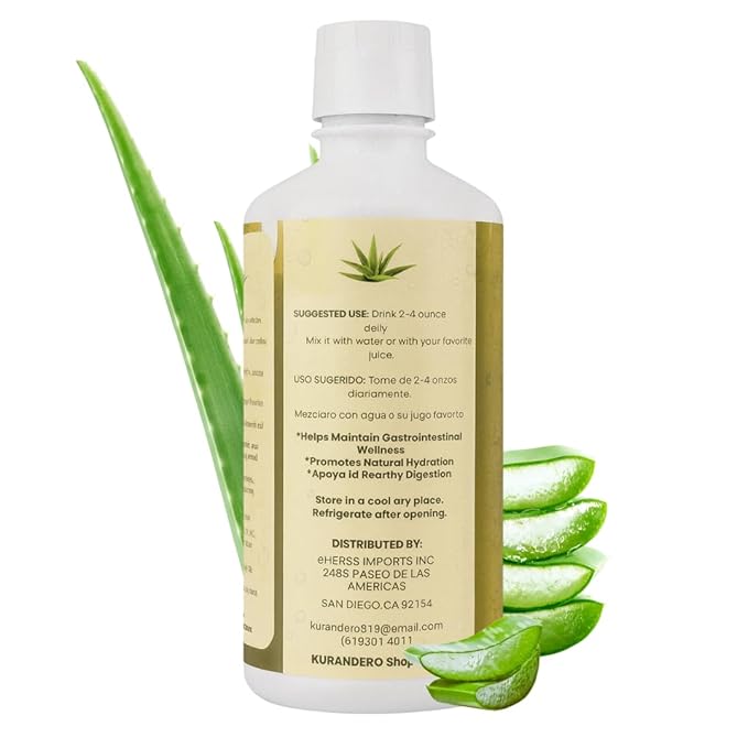 Kurandero - Aloe Vera Juice - 32 fl oz (946ml) - Unflavored and Gluten Free Drink Aloe Vera Leaf Juice and Inner Leaf Gel