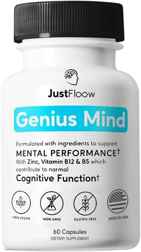Genius Mind® Nootropic Brain Supplement Support Cognitive Function Energy Levels Focus &amp Memory Function - 17 Brain Boosting Ingredients Including Lions Mane Bacopa Ginkgo &amp Vitamin B12