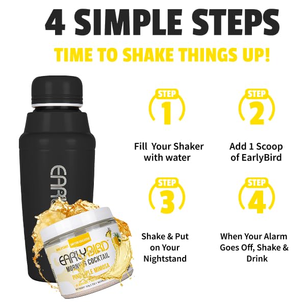 EarlyBird Morning Cocktail - Pineapple Mimosa 45 Servings - Clean Energy Drink (Natural Caffeine) Increased Motivation (Nootropics) Supercharged Hydration (Electrolytes) - Wake Up Early Drink w/