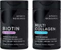 Sports Research® Healthy Hair Essentials - Biotin 10000mcg with Organic Coconut Oil Vitamin B7 for Healthy Skin and Hair Support + Multi Collagen Pills Peptides with Hyaluronic Acid &amp Vitamin C