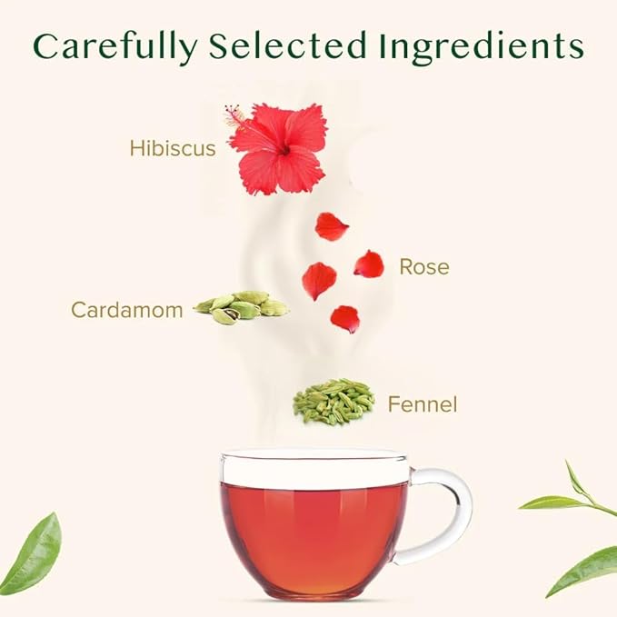 VAHDAM Hibiscus Rose Tea Bags - 100% Whole Hibiscus Flowers Herbal Tea Bags (100 Count) With Rose Chamomile &amp Exotic Spices | Caffeine Free Floral Flavor Tisane | Resealable Ziplock Pouch