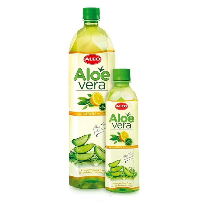 ALEO 0.5L Premium Green tea and Lemon Aloe Vera Drink - Natural No Preservatives No Artificial Colors Superior Taste Award 2025