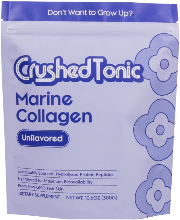 Crushed Tonic Marine Collagen Powder Korean Beauty Drink with Hydrolyzed Collagen Peptides for Skin Hair &amp Nails | Gluten-Free Halal &amp Kosher (Unflavored 60 Servings (300 g) Pouch)