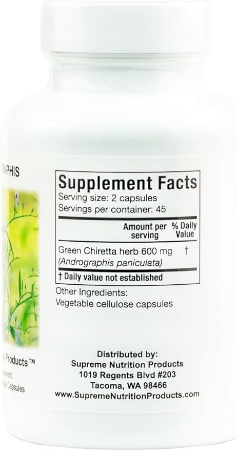 Supreme Nutrition Andrographis 90 Pure Green Chiretta Vegetarian Capsules