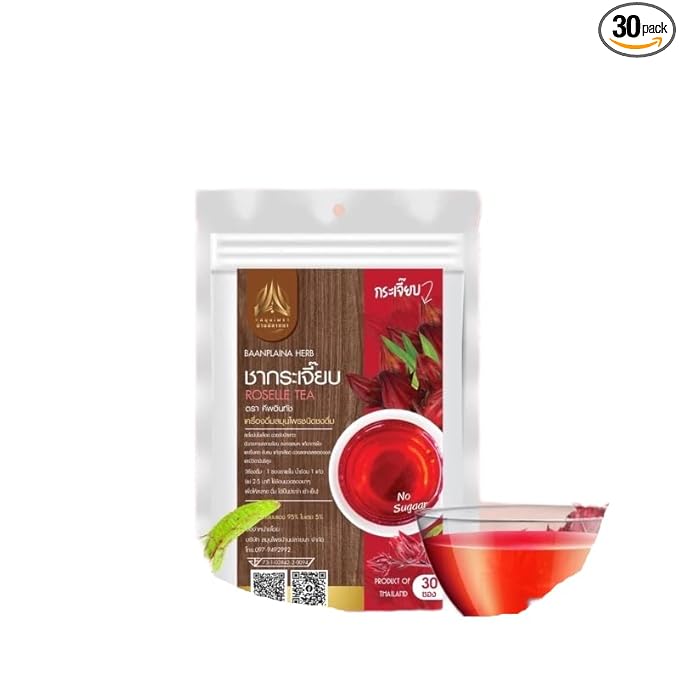 Thai Herbal Tea Bags for Relaxation and Wellness 30 Sachets Hot Tea Blend (Roselle)