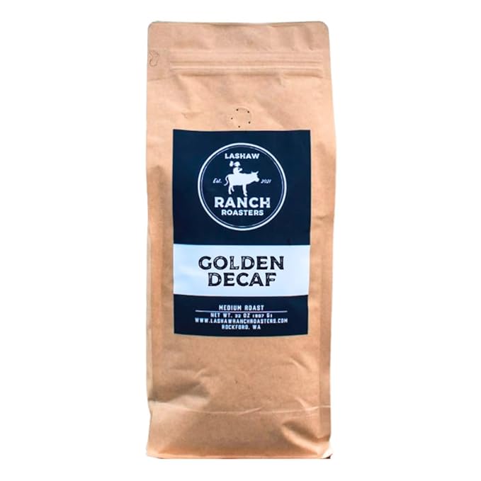 LaShaw Ranch Roasters - Golden Decaf Coffee Medium Roast Water Processed Whole Bean Premium Quality Non-GMO 100% Arabica Rich Bodied 32oz Bag (Pack of 1)