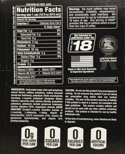 Bang Cotton Candy Energy Drink 0 Calories Sugar Free with Super Creatine 16oz 4 Count