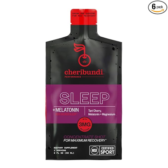Cheribundi | 100% Tart Cherry Juice Sleep Concentrate Grab &amp Go | 2 Fluid Ounce Pouch for Maximum Recovery with 30 Tart Cherries | 90 Calories 0 Preservatives Non-GMO | 2 floz (Pack of 6