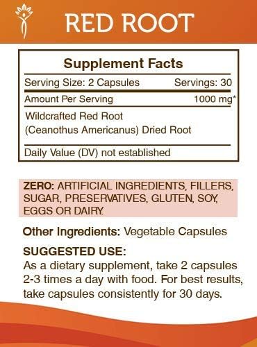 Secrets of the Tribe Red Root 60 Capsules 1000 mg Wildcrafted Red Root (Ceanothus Americanus) Dried Bark (60 Capsules) (Pack of 2)