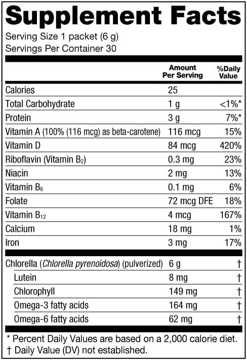 Sun Chlorella Powder Green Algae Superfood Supplement Supports Whole Body Wellness Immune Defense Gut Health &amp Natural Energy Boost - Chlorophyll B12 Protein Non-GMO - 30 Packets