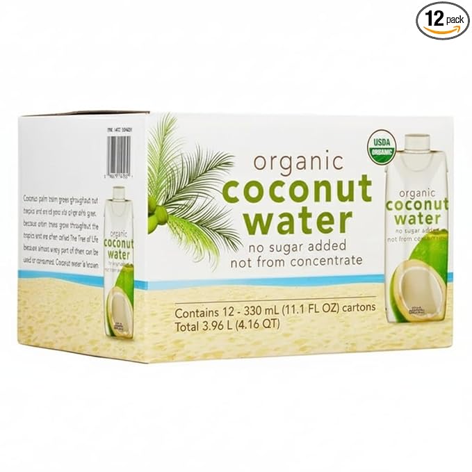 Organic Coconut Water 11.1 fl oz 12-count Organic Coconut Water No sugar added Organic Kosher 100% juice Not from concentrate
