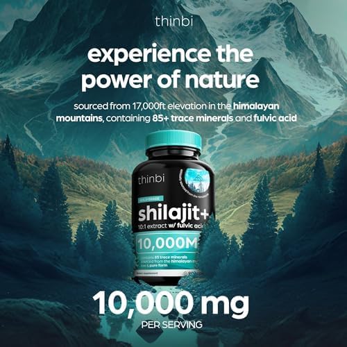 Thinbi Pure Himalayan Shilajit Capsules with Fulvic Acid &amp Trace Minerals - 90 Count