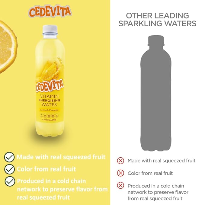 Cedevita Multivitamin Drink Healthy and Sweet Refreshing Vitamin Drink Powder Mix Limona &amp Pineapple with 9 Essential Vitamins Energy Drink - Pack of 12 0.5 L