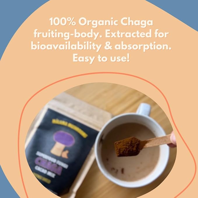 Malama Organic Mushroom Hot Cacao Mix Chaga Mushroom Powder with Fair Trade Cacao for Immune &amp Antioxidant Support – Vegan Supplement &amp Superfood Non GMO 3.5 oz (50 Servings)
