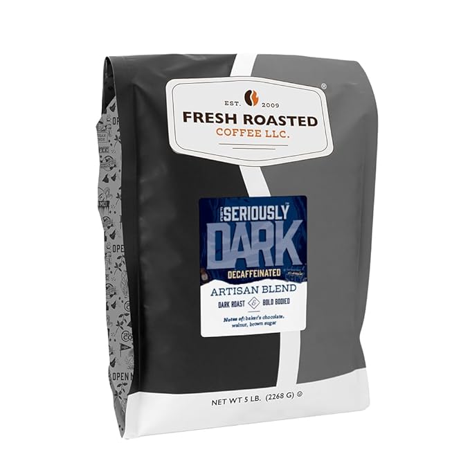 Fresh Roasted CoffeeSeriously Dark Decaf Artisan Blend5 lb Dark Roast Kosher Whole Bean