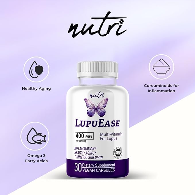 LupuEase Lupus Relief Products Multivitamin Lupus Supplements - Vitamin C D3 E B12 Turmeric Curcumin Extract (std. 95% curcuminoids) - Omega 3 Fatty Acids - 30 Day Supply - 400mg - Nutri