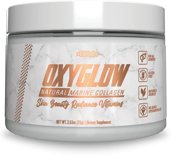 EHP Labs OxyGlow Natural Marine Collagen Powder - Hydrolyzed Marine Collagen Peptides Powder - Boosts Skin Elasticity &amp Firmness Accelerates Nail Growth &amp Strengthens Hair 30 Serves (Unflavo