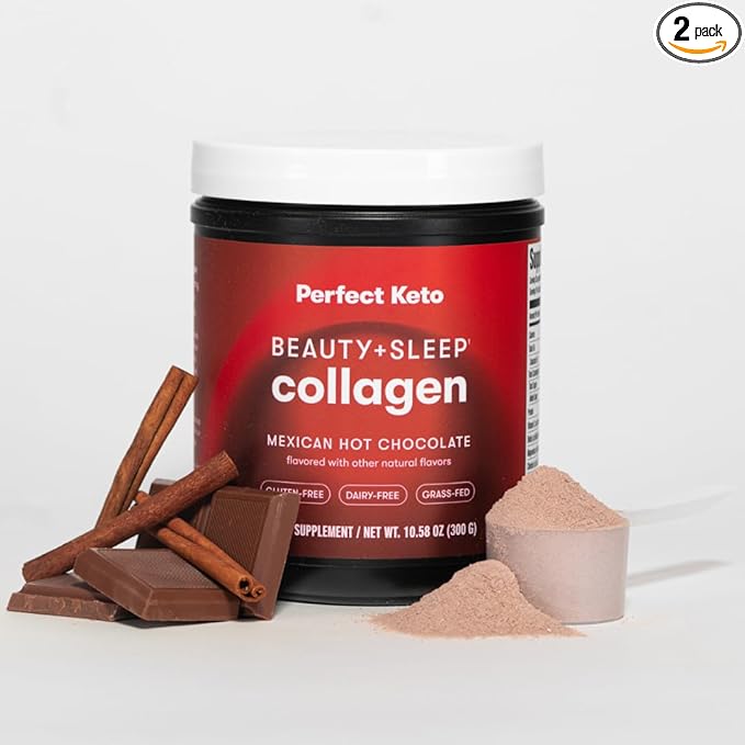 Perfect Keto Beauty + Sleep Grass Fed Collagen Peptides Protein Powder with Ashwagandha Magnesium Biotin Hyaluronic Acid L Theanine Hair Skin Nails &amp Relaxation Support Mexican Hot Chocola