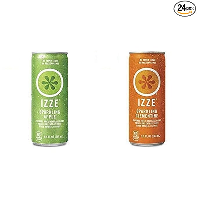 IZZE Sparkling Juice Apple AND IZZE Sparkling Juice Peach 8.4 Fl Oz (Pack of 24)