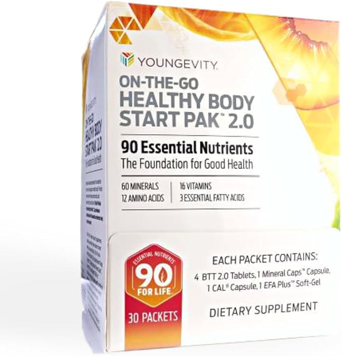 Youngevity On-The-Go Healthy Body Start Pak 2.0 - Includes Multi-Vitamins Minerals EFAs &amp Amino Acids | 90 Essential Nutrients | 30-Day Supply