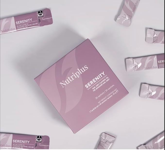 FARMASi Nutriplus Serenity Earl Grey Herbal Tea – Caffeine-Free Instant Bergamot Tea Blend Refreshing Hot or Iced Stick Tea 30 Servings