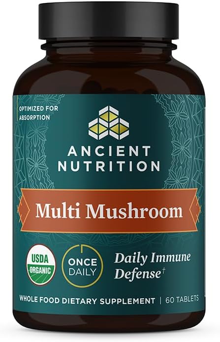Ancient Nutrition Mushroom Supplement Organic Multi Mushroom Immune Support Tablet Supports Stress Response Gluten Free Paleo and Keto Friendly 60 Count