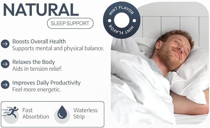 Dissolvable Oral Sleep Strips with 5mg Melatonin Valerian Root L-Theanine Vitamin D3 - Sleep Support Oral Strips with Sleep Mask Fresh Mint Flavor No Water Needed Works Faster Than Gummies 30ct